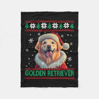 Golden Retriever Santa Hat Ugly Christmas  Fleece Blanket