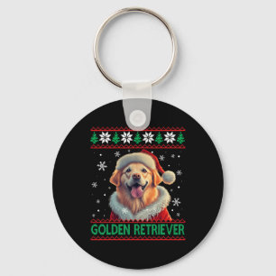 Golden Retriever Santa Hat Ugly Christmas  Key Ring