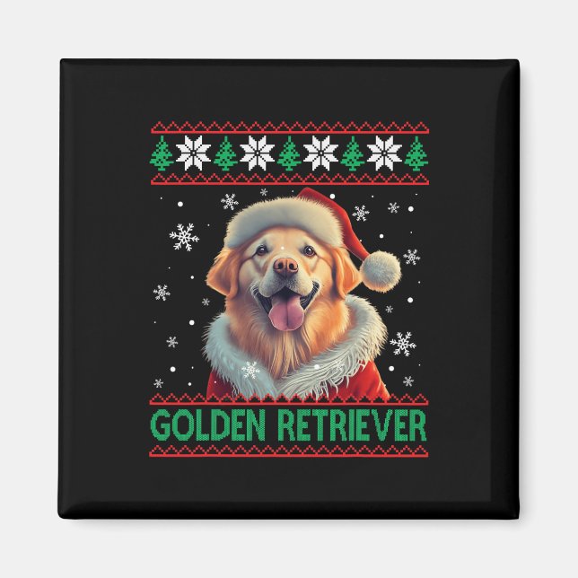 Golden Retriever Santa Hat Ugly Christmas  Magnet (Front)