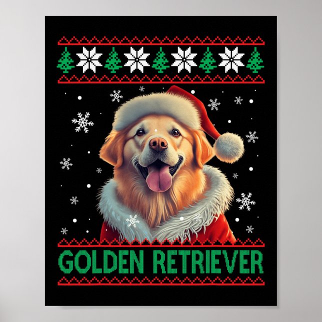 Golden Retriever Santa Hat Ugly Christmas  Poster (Front)