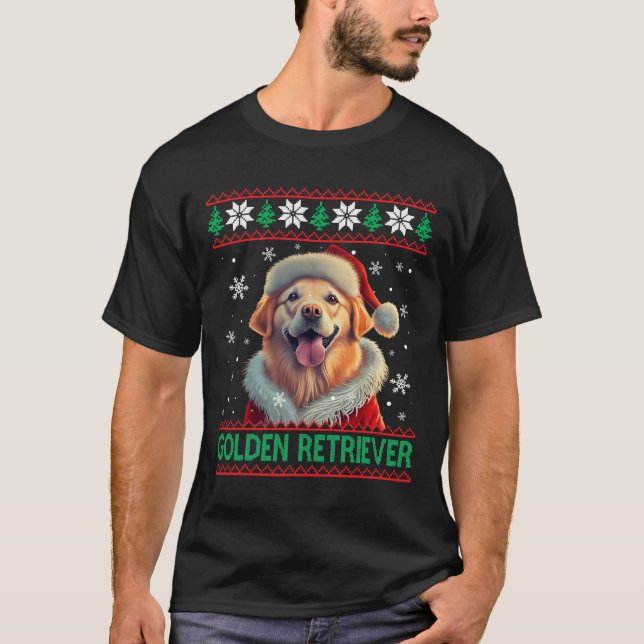 Golden Retriever Santa Hat Ugly Christmas  T-Shirt (Front)