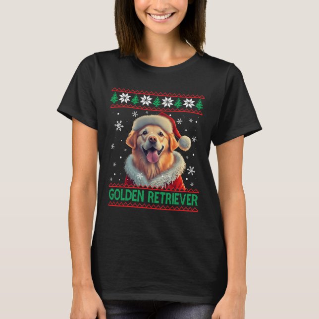 Golden Retriever Santa Hat Ugly Christmas  T-Shirt (Front)
