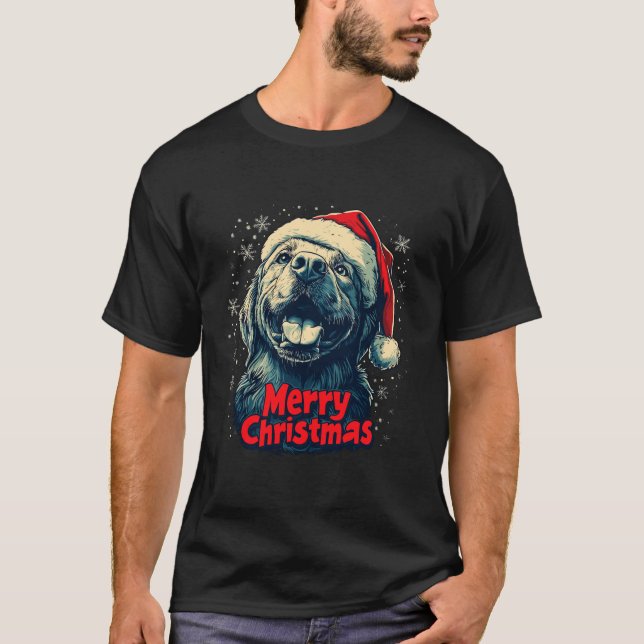 Golden Retriever Santa Merry Christmas Dog Lover P T-Shirt (Front)