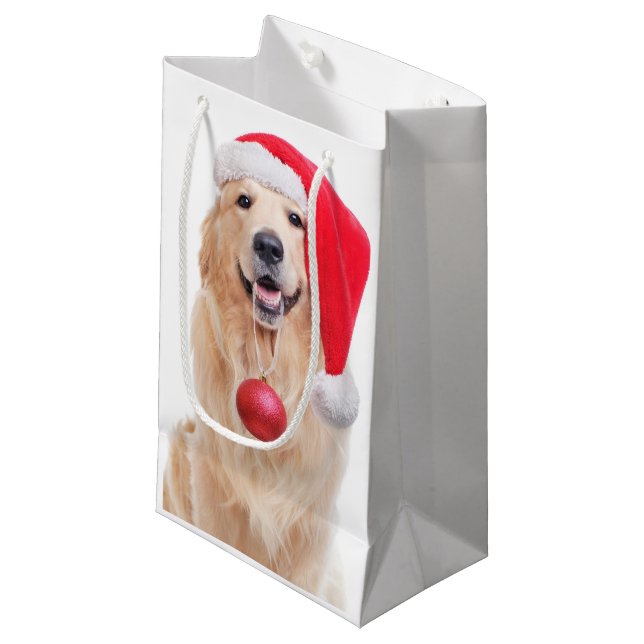 Golden Retriever Santa Small Gift Bag (Front Angled)