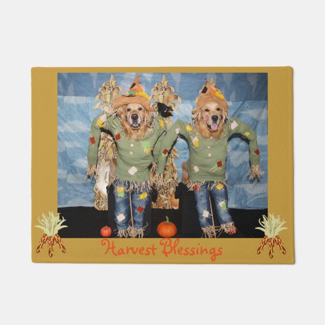 Golden Retriever Scarecrow Harvest Blessings Doormat (Front)