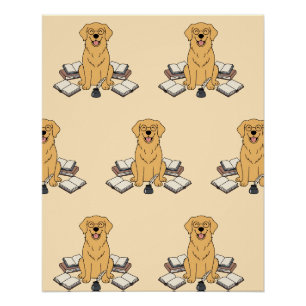 Golden Retriever Scholar Books Cute Yellow Design Poster