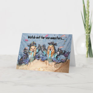 Golden Retriever Sea Monster Halloween Card
