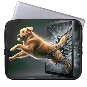 Golden Retriever Shattering a Tablet Screen Laptop Sleeve
