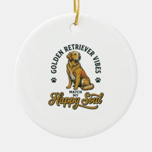 Golden Retriever Shirt Vintage Engraving Dog Lover Ceramic Tree Decoration