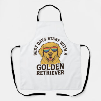 Golden Retriever Shirt with Retro Sunglasses Dog A Apron