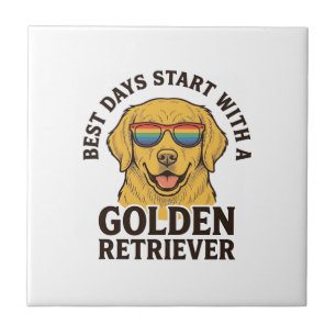 Golden Retriever Shirt with Retro Sunglasses Dog A Tile