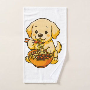 Golden Retriever Showing Off Chopstick Skills Hand Towel