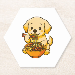 Golden Retriever Showing Off Chopstick Skills Paper Coaster