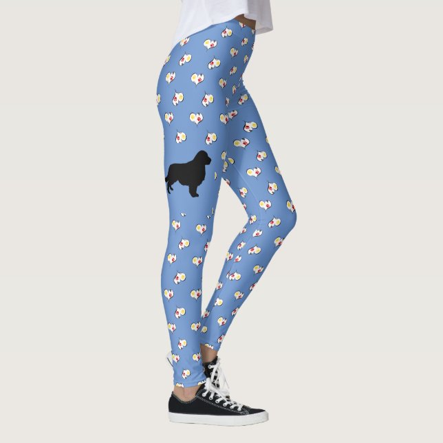 Golden Retriever Silhouette Hearts Blue Leggings (Right)