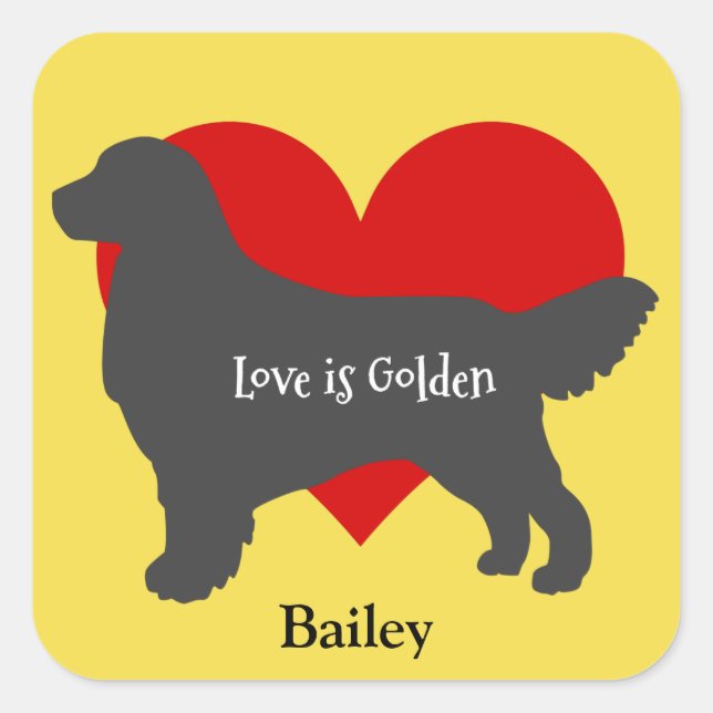 Golden Retriever Silhouette Love Is Golden Square Sticker (Front)