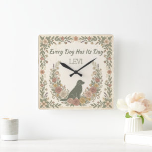 Golden Retriever Silhouette Vintage Personalise Square Wall Clock