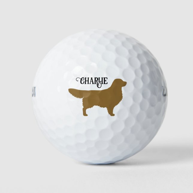 Golden Retriever Silhouette with Custom Name Golf Balls (Front)