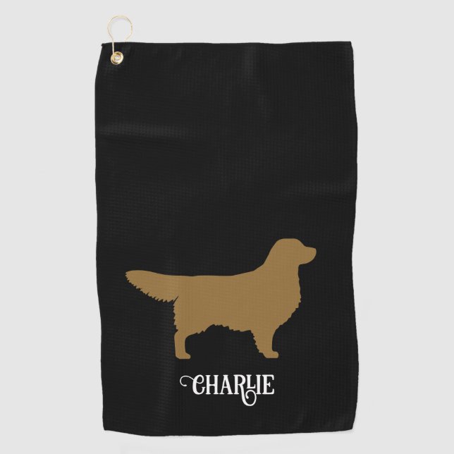 Golden Retriever Silhouette with Custom Name Golf Towel (Front)
