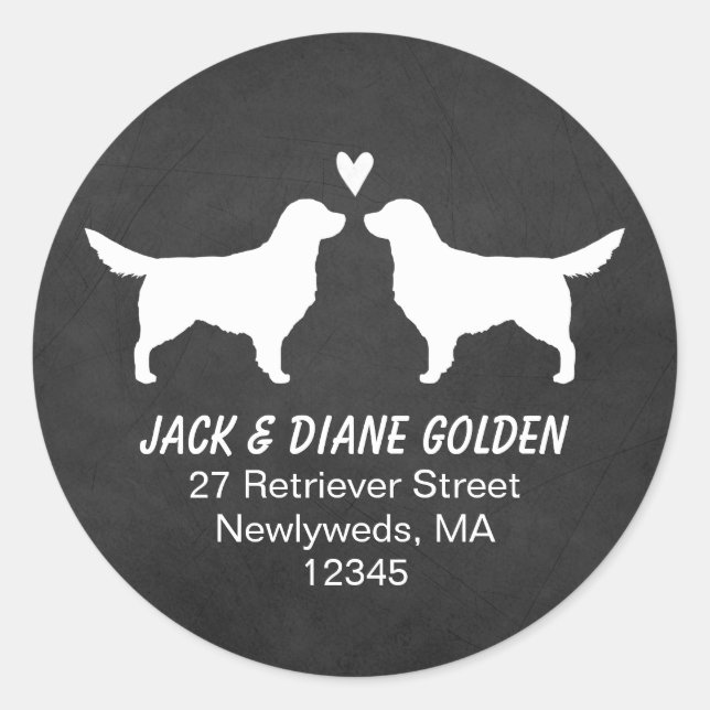 Golden Retriever Silhouettes Return Address Classic Round Sticker (Front)