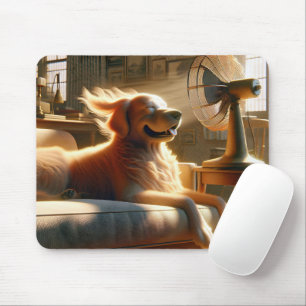 Golden Retriever Sitting in Front of Fan Mouse Mat