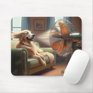 Golden Retriever Sitting in Front of Fan Mouse Mat