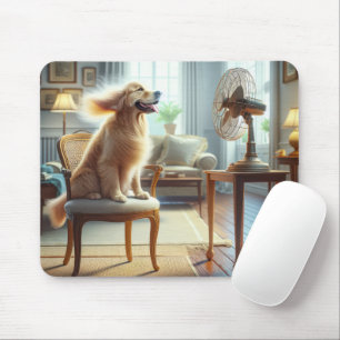 Golden Retriever Sitting in Front of Fan Mouse Mat