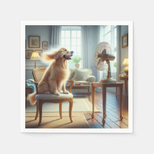 Golden Retriever Sitting in Front of Fan Napkin