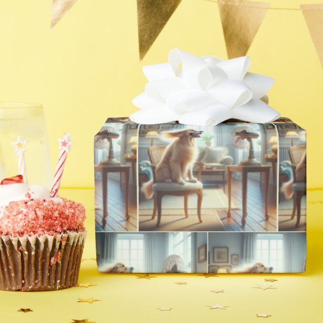 Golden Retriever Sitting in Front of Fan Wrapping Paper (Birthday Party)