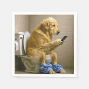 Golden Retriever Sitting On the Toilet Texting Napkin