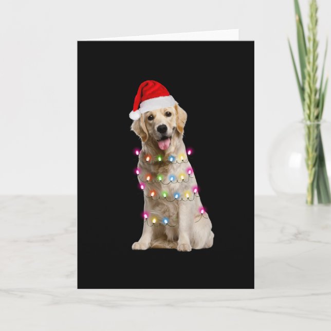 golden retriever sitting with christmas card (Front)