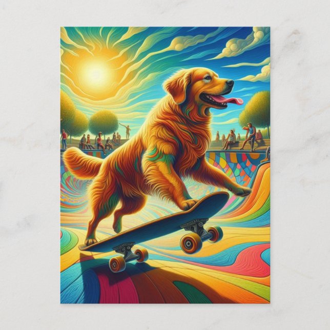 Golden Retriever Skateboarding  Postcard (Front)