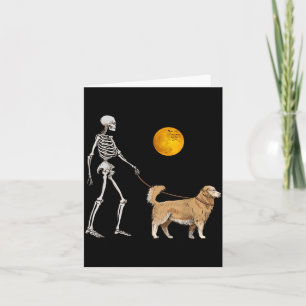 Golden Retriever Skeleton Dog Walking Halloween Card