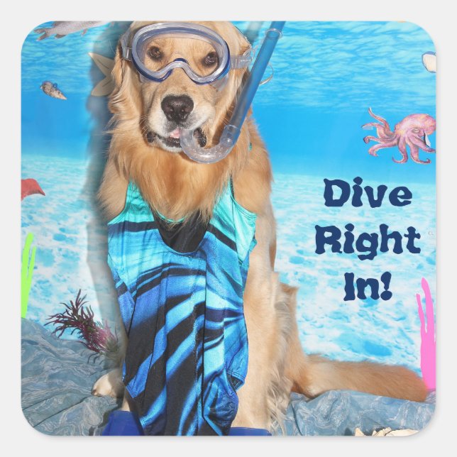 Golden Retriever Snorkler Square Sticker (Front)