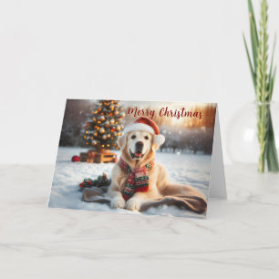 Golden Retriever Snowbathing Christmas Card