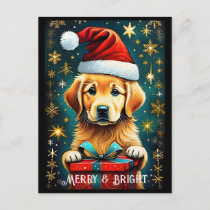 Golden Retriever Snowflakes Santa Dog Holiday Postcard