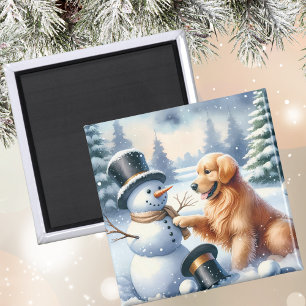 Golden Retriever Snowman Christmas Magnet