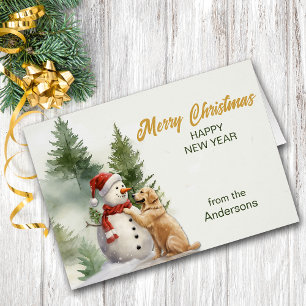 Golden Retriever Snowman Friend Christmas