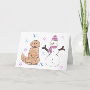 Golden Retriever & Snowman Holiday Card