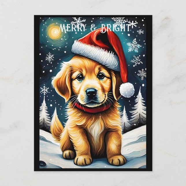 Golden Retriever Snowy Christmas Santa Dog Holiday Postcard (Front)