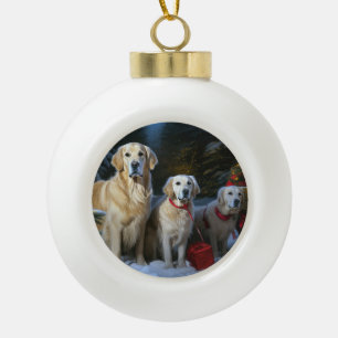 Golden Retriever Snowy Sleigh Christmas Decor  Ceramic Ball Christmas Ornament