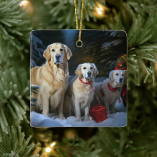 Golden Retriever Snowy Sleigh Christmas Decor  Ceramic Ornament