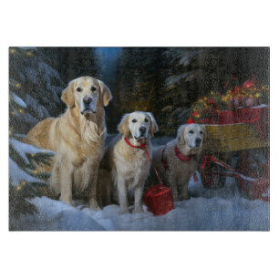 Golden Retriever Snowy Sleigh Christmas Decor  Cutting Board