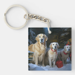 Golden Retriever Snowy Sleigh Christmas Decor  Key Ring