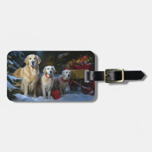 Golden Retriever Snowy Sleigh Christmas Decor Luggage Tag