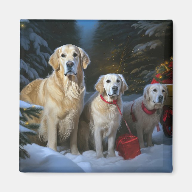Golden Retriever Snowy Sleigh Christmas Decor  Magnet (Front)