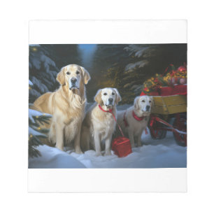 Golden Retriever Snowy Sleigh Christmas Decor Notepad