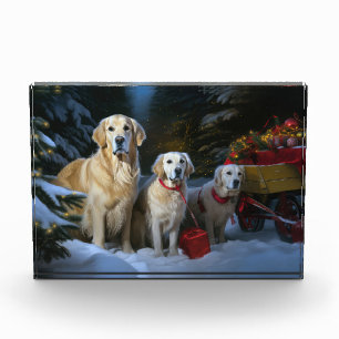 Golden Retriever Snowy Sleigh Christmas Decor Photo Block