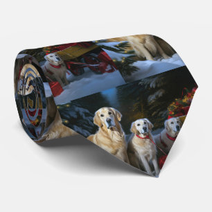 Golden Retriever Snowy Sleigh Christmas Decor Tie