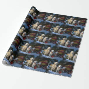 Golden Retriever Snowy Sleigh Christmas Decor Wrapping Paper