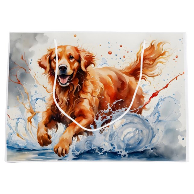 Golden Retriever Splash Art Watercolor  Large Gift Bag (Front)